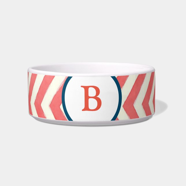 Monogrammed, chevron red, blue white bowl (Front)