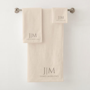 Monogrammed Chic Beige Bath Towel Set