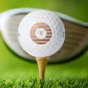 Monogrammed Chic Golf Balls Girly Blush Pink Gold