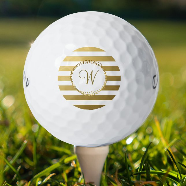 Monogrammed Chic Golf Balls Girly Gold Stripes (Creator Uploaded)