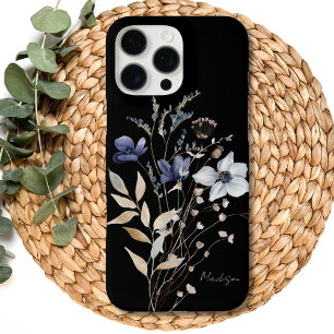 Monogrammed Chic Pretty Watercolor Blue Flower iPhone 16 Pro Max Case