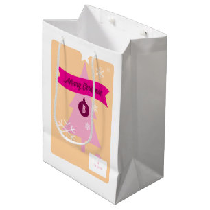 Monogrammed Christmas Icons Pink Christmas  Medium Gift Bag