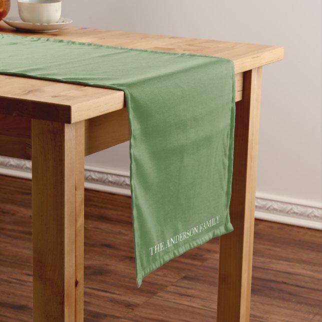 Monogrammed Christmas Pastel Green Short Table Runner (In Situ)