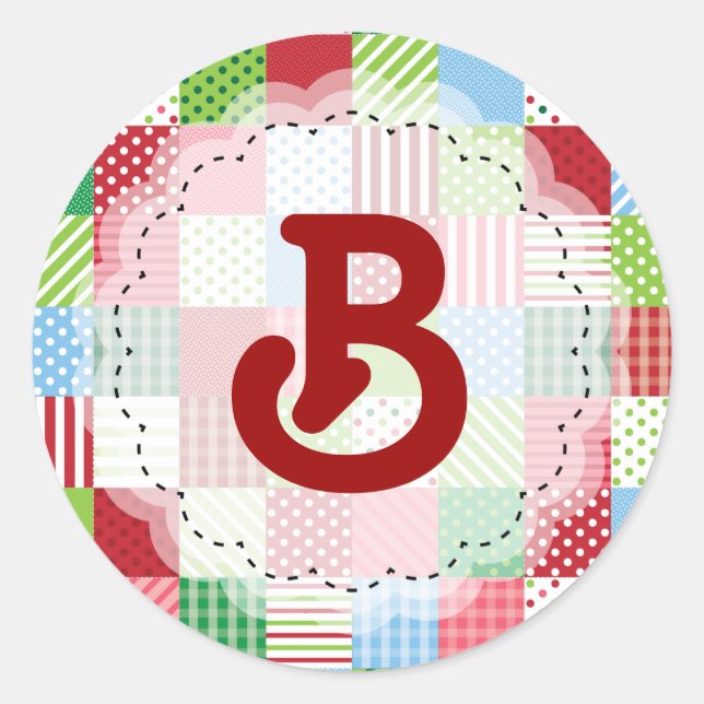 Monogrammed Christmas Patchwork Classic Round Sticker (Front)