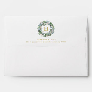 Monogrammed Christmas Wreath Holiday Envelope
