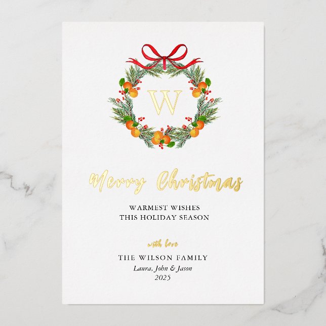 Monogrammed Citrus Wreath Christmas Gold (Front)
