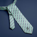 Monogrammed Classic Mint Green and Navy Stripes Tie<br><div class="desc">Classic stripes design that can be easily personalised for a father's day gift,  wedding party gifts for your groomsmen,  corporate events,  etc</div>