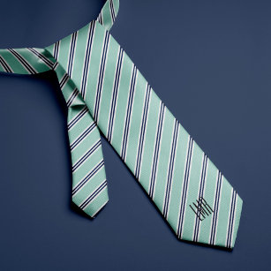 Monogrammed Classic Mint Green and Navy Stripes Tie