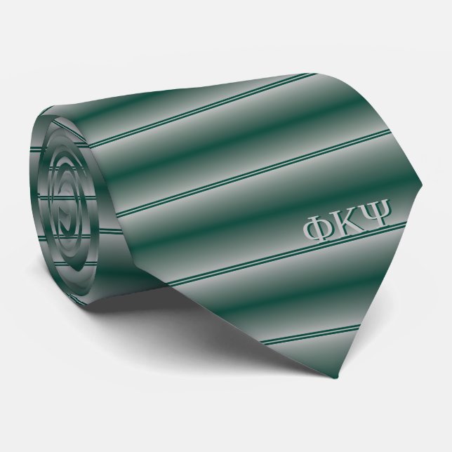 Monogrammed Classic Stripes in Forest Green & Grey Tie (Rolled)