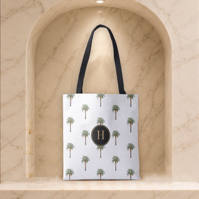 Monogrammed Coastal Chic Palm Tree Tote Bag (Creator Uploaded)