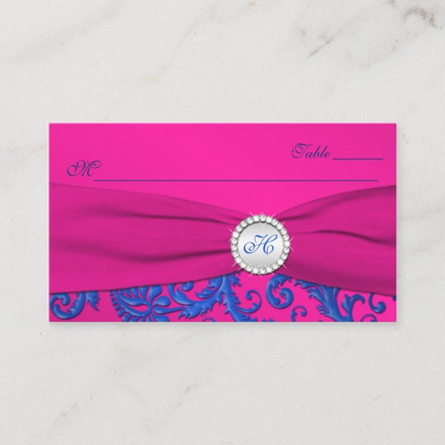 Monogrammed Cobalt and Fuchsia Place Cards (Front)