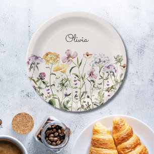 Monogrammed Colorful Wildflower Garden Paper Plate