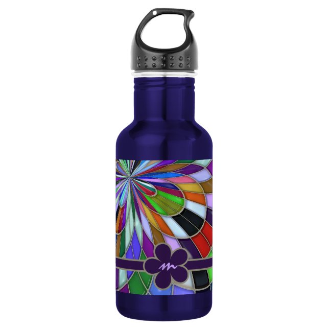 Monogrammed Colourful Abstract Stained Glass 532 Ml Water Bottle (Front)