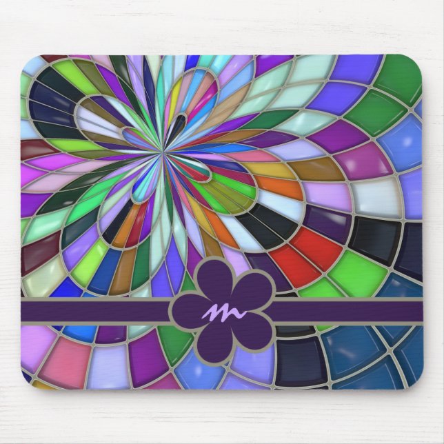 Monogrammed Colourful Abstract Stained Glass Mouse Pad (Front)