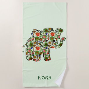 Monogrammed Colourful Baby Elephant Beach Towel
