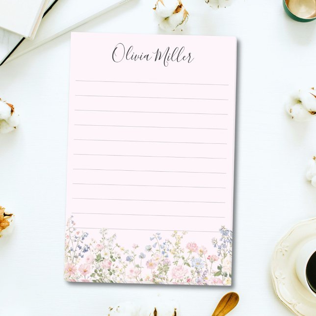 Monogrammed Colourful Flower Garden Floral Lined Post-it Notes (In situ)
