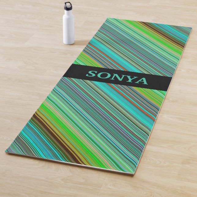 Monogrammed Colourful Geometric Stripes Yoga Mat (In Situ)