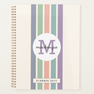 Monogrammed Colourful Pastel Stripes Personalised Planner