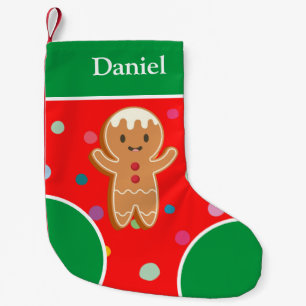 Monogrammed colourful red pattern Gingerbread cute Small Christmas Stocking