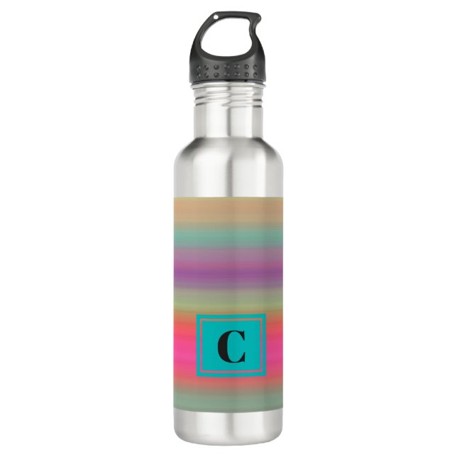 Monogrammed Colourful Stripes Water Bottle (Front)