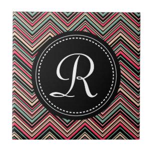 Monogrammed Colourful Tribal Chevron Pattern Tile