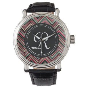 Monogrammed Colourful Tribal Chevron Pattern Watch