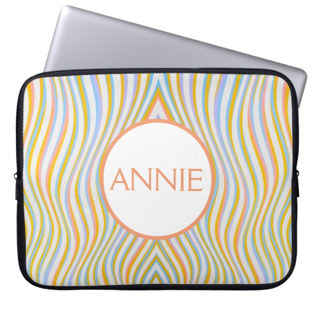 Monogrammed Colourful Wavy Stripes Laptop Sleeve (Front)