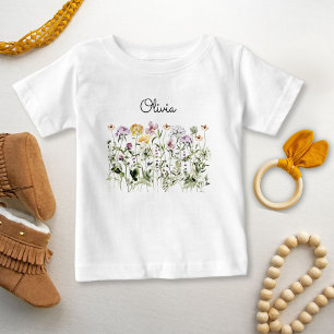 Monogrammed Colourful Wildflower Garden Baby T-Shirt