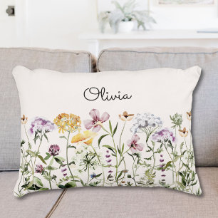 Monogrammed Colourful Wildflower Garden Decorative Cushion