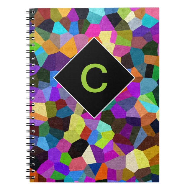 Monogrammed Confetti in Jewel Tones Spiral Notebook (Front)