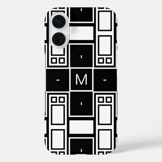 Monogrammed contemporary black and white pattern Case-Mate iPhone case (Back)
