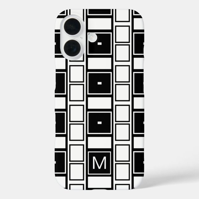 Monogrammed contemporary black and white squares Case-Mate iPhone case (Back)