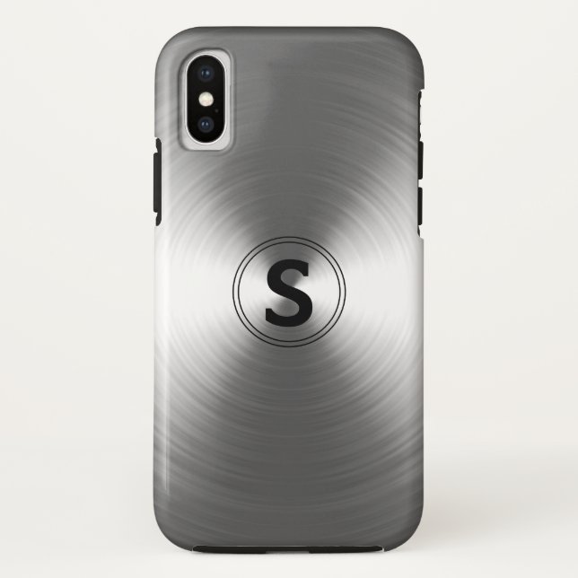 Monogrammed Contemporary Silver Radiant Pattern Case-Mate iPhone Case (Back)