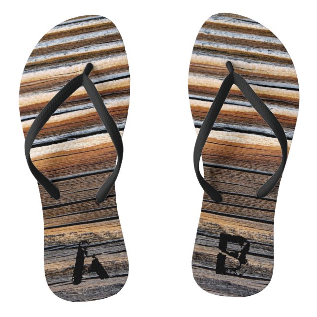 Monogrammed COOL Wood Grain Pattern Jandals (Footbed)