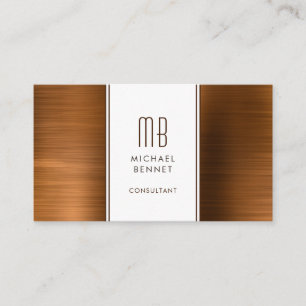Monogrammed Copper Brown Metallic Foil Consultant Business Card