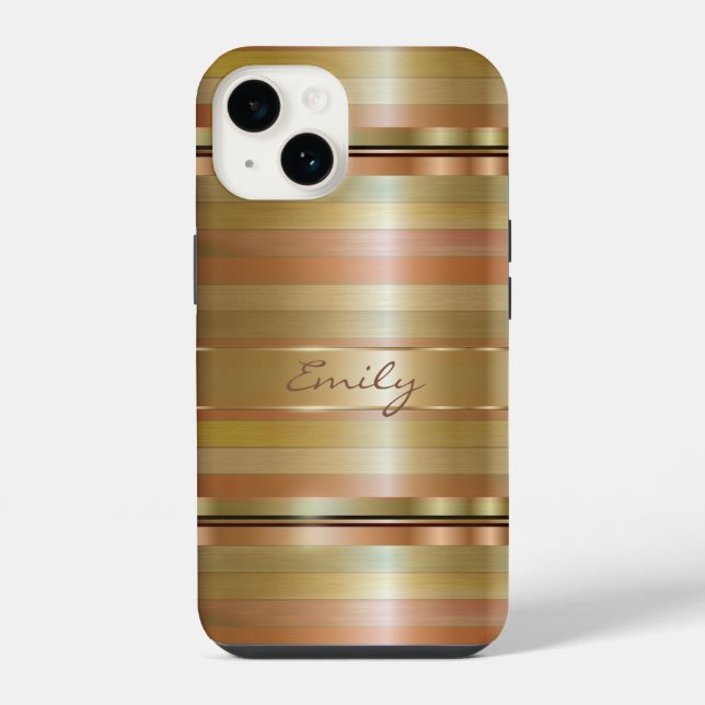 Monogrammed Copper & Gold Stripes iPhone Case (Back)