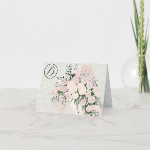 Monogrammed Coquette blush bow rose Bouquet Thank You Card