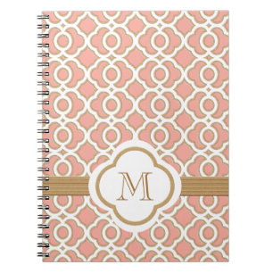 Monogrammed Coral and Gold Moroccan Spiral Notebook