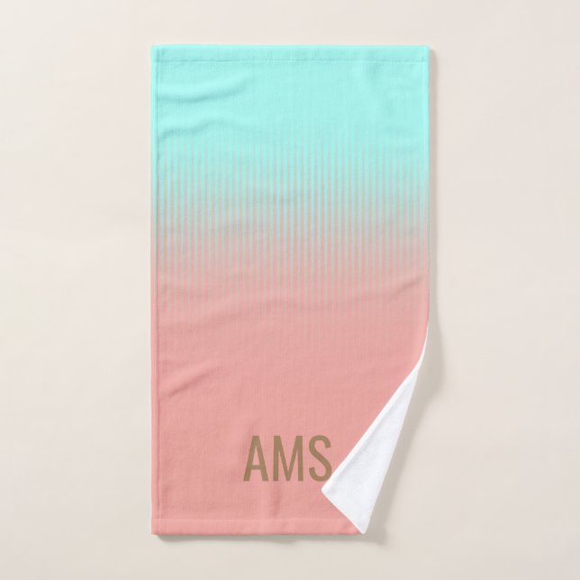 Monogrammed Coral and Turquoise Stripes Hand Towel (Hand Towel)
