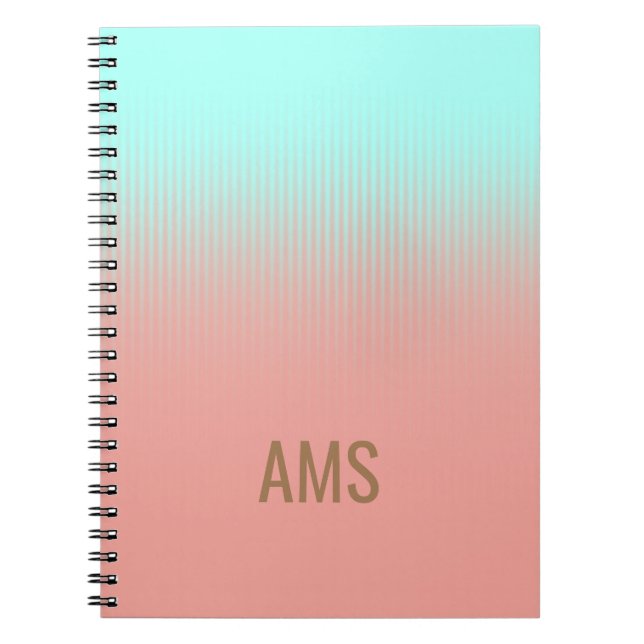 Monogrammed Coral and Turquoise Stripes Notebook (Front)