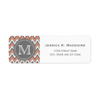 Monogrammed Coral Pink & Grey Chevron