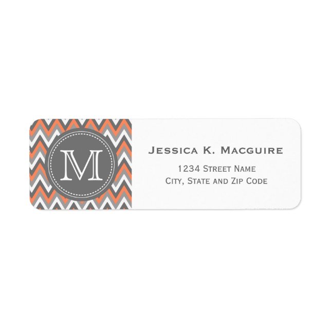 Monogrammed Coral Pink & Grey Chevron (Front)