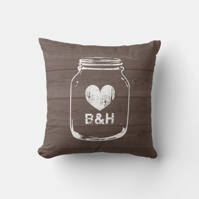 Monogrammed country chic mason jar throw pillows (Front)