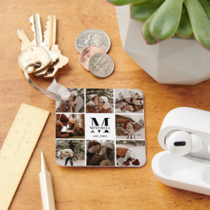 Monogrammed Couple Photo Collage   Monogram Gift Key Ring