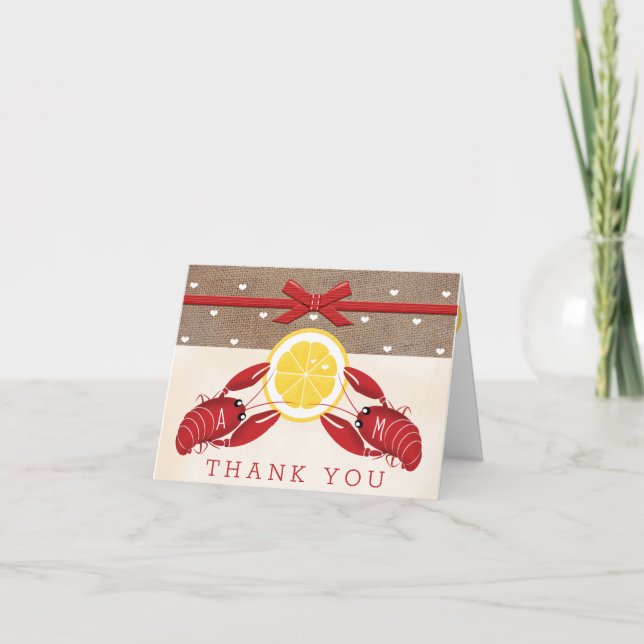 Monogrammed Crawfish Boil Wedding Shower Thank You Card (Front)