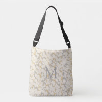 Monogrammed Cream Grey Gold Leafs Abstract Design