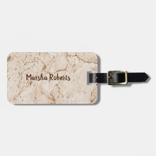 Monogrammed Cream Marbled Luggage Tag (Front Horizontal)