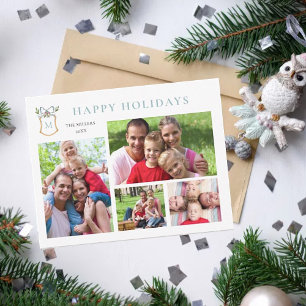 Monogrammed Crest Blue 4 Photo Holiday