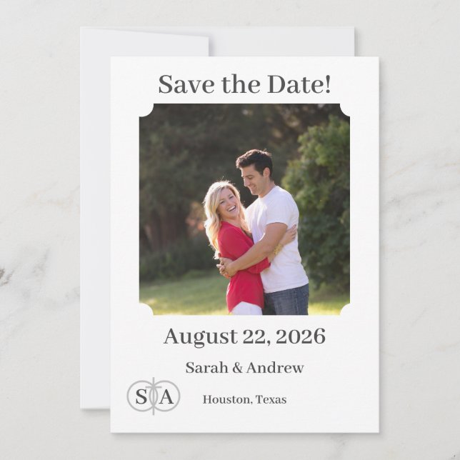 Monogrammed Cross & Rings Wedding Save The Date (Front)