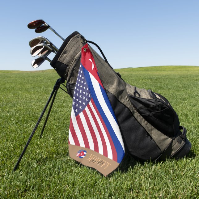 Monogrammed Cuban / American Flag Golf Towel (Green)